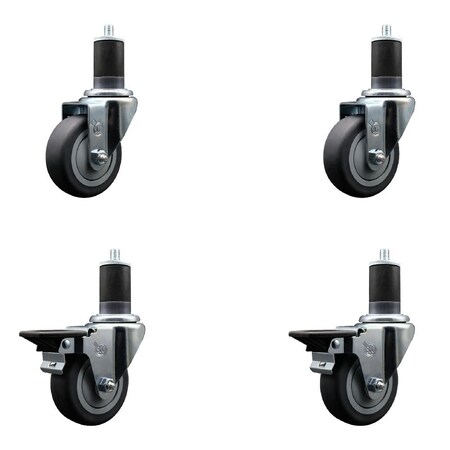 Service Caster 3.5'' Thermoplastic Rubber Wheel Swivel 1-5/8'' Expanding Stem Caster Set 2 Brakes, 4PK SCC-EX20S3514-TPRB-2-PLB-2-158